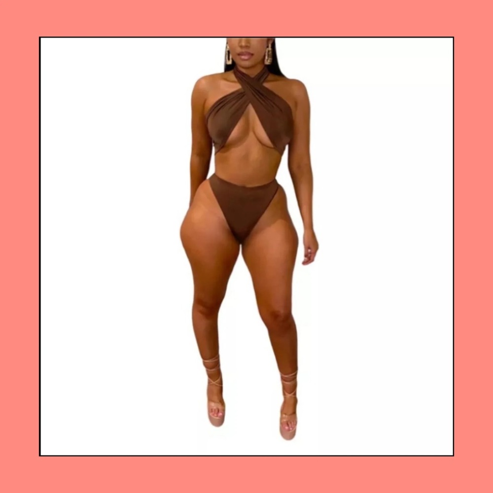 Better Than Chocolate Crisscross Bandage Halter 2 Piece Bikini Swimsuit